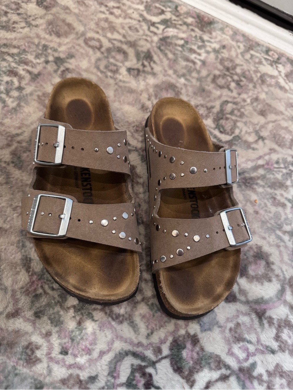 Birkenstock Arizona Taupe Studded Double Buckle Sandals